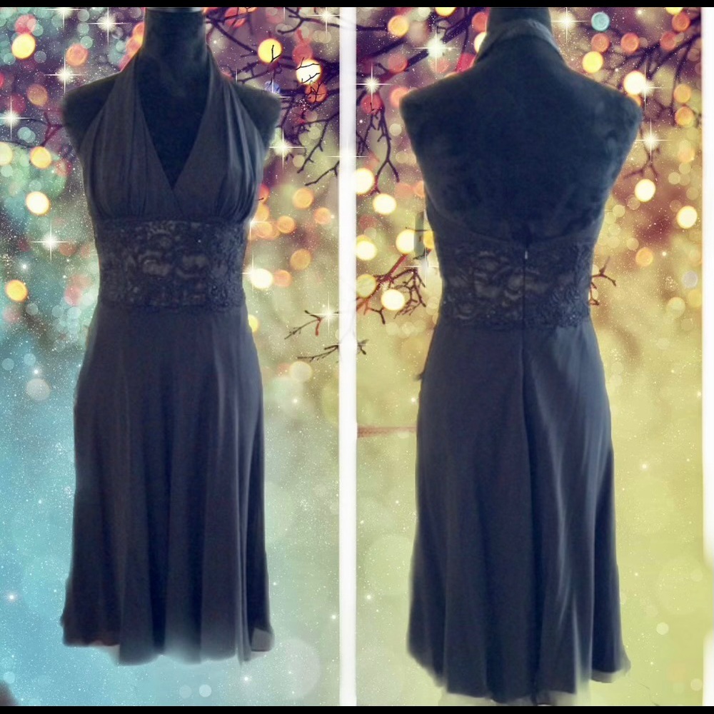 Carmen Marc Valvo Beaded Halter Dress